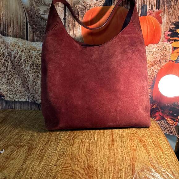 Unbranded Handbags - Real Suede Leather Hobo Bag: Tan Slouch Shoulder Tote - ,